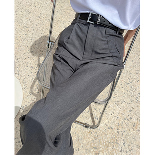 休闲直筒垂感高级感窄版 灰色高腰西装 阔腿长裤 裤 子2024新款 女夏季