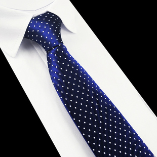 领带男正装 商务7cm深蓝色圆点手打黑色休闲免打结衬衫 懒人拉链式