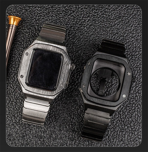适用于手机7代手表表带 表壳 45mm手表不锈钢一体铠甲金属表带