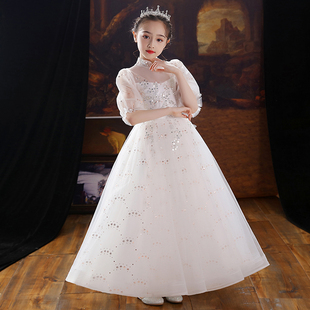 儿童礼服公主裙女童蓬蓬纱生日白色花童婚纱主持人钢琴演出服长款