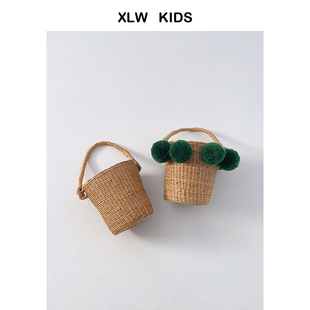 儿童水桶草编包婴儿手拎包宝宝沙滩包 可爱女童小篮子时尚 ins韩版