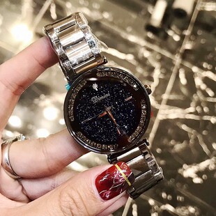 时尚 个性 新款 不锈钢 女蒂米妮士手表表表带星空面水钻焦糖色款