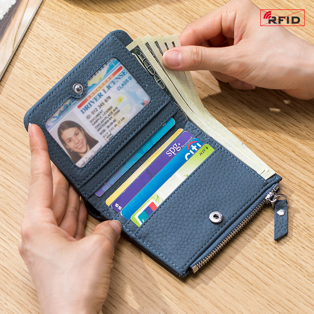 新款 钱包大容量日式 超薄短款 rfid钱夹拉链零钱袋卡包一体 时尚