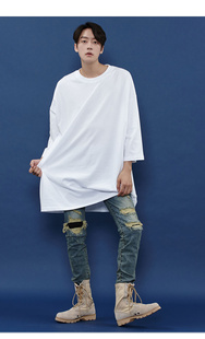 打底衫 可定制 男简约T恤韩2015新款 超长款 MP个性 七分袖 短袖 时尚