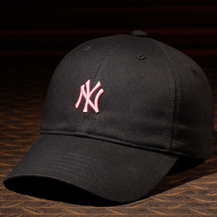 韩国JVUΑMLB帽子黑色粉标软顶小标NY洋基队棒球帽ins鸭舌帽 新款