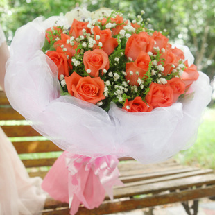 上海鲜花同城速递生日祝福送花爱人女友老婆鲜花 33朵粉玫瑰花束