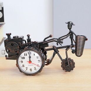 中国风复古怀旧手扶拖拉机模型闹钟居家玄关书房办公室笔筒时钟表