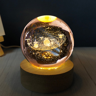 梦幻浪漫水晶球小夜灯3D立体发光玻璃装 饰摆件520情人节生日礼物