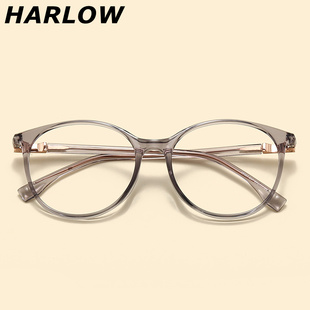 显瘦TR90全框脸宽眼镜架潮 灰色透明眼镜框可配镜片近视女大脸轻款