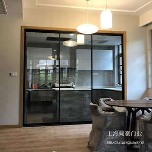 上海极简厨房客厅三联动移门窄轨道阳台衣帽间隔断钢化玻璃推拉门