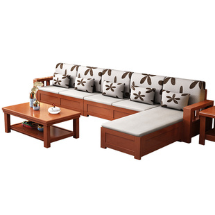 品实木沙发冬夏两用小户型套装 新中式 储物组合沙发促 现代客厅整装