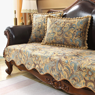 欧式 复古沙发垫防滑皮沙发套罩盖布冬季 奢华防滑坐垫子高级感 美式