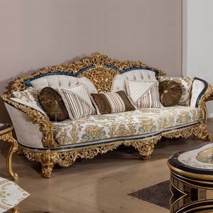 宫廷客厅高端家具 布艺沙发组合别墅大户型全实木雕花沙发法式 欧式