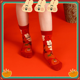 兔年宝宝本命年新年礼物可爱童袜红袜子秋冬男女儿童小孩棉中筒