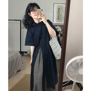 自制藏青色日系工装 小个子法式 裙女夏季 学院风少女感连衣裙 风衬衫