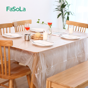 FaSoLa一次性桌布家用餐厅加厚塑料餐桌布薄膜透明正方形防水台布