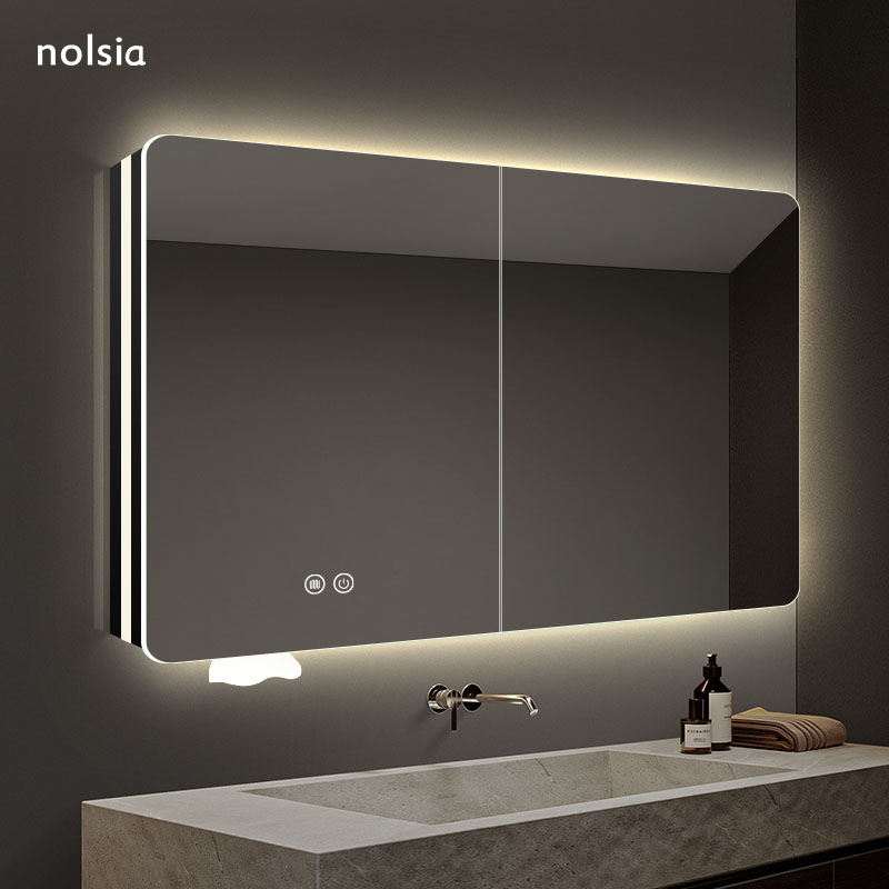 太空铝洗手间卫浴镜柜单独带灯智能浴室镜柜挂墙收纳洗脸镜子壁挂