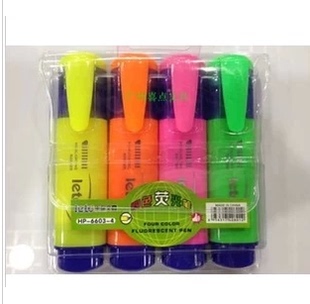 彩色标记笔 4色荧光记号彩笔 大容量 4支袋装 4荧光笔 乐途6603