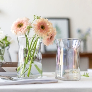 北欧风幻彩玻璃花瓶敞口花瓶纯手工客厅家居插水培花器鲜花摆件