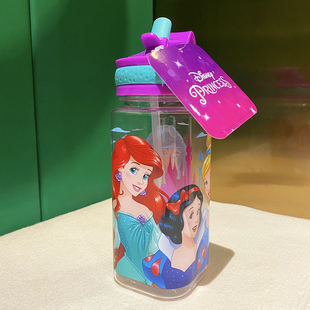 迪士尼公主美人鱼茉莉白雪公主灰姑娘方形水杯儿童吸管杯