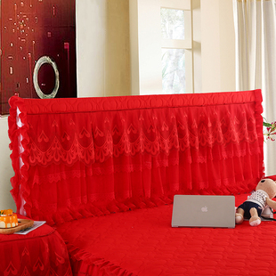 公主风夹棉加厚软包布艺床头保护罩防尘罩 婚庆蕾丝大红床头罩韩版