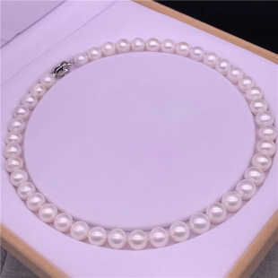 专柜正品 11mm淡水珍珠项链925银扣白色 近正圆强光