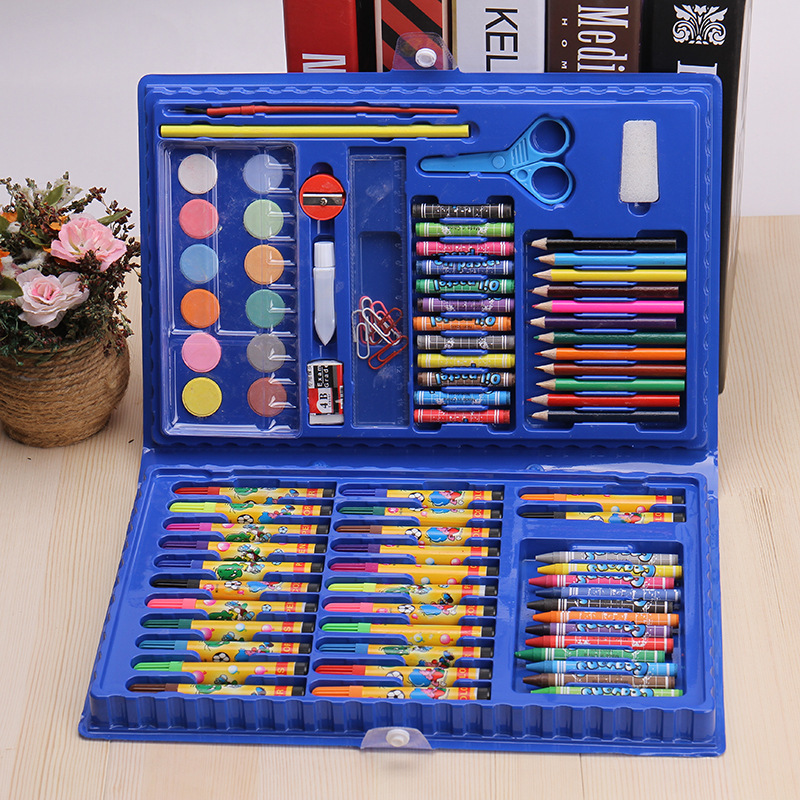 绘画86件套小学生美术工具蜡笔彩色铅笔组合画笔礼盒装 水彩笔套装