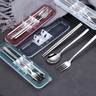 勺叉筷子三件套学生便携餐具赠品可定 304不锈钢便携餐具套装
