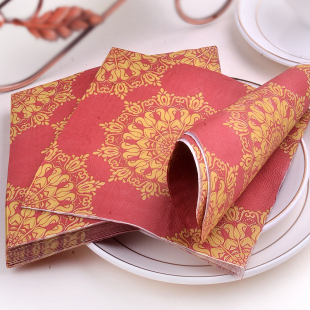 酒红餐垫纸金色杯花纸婚宴纸印花餐巾纸面巾纸口布宴会纸派对纸