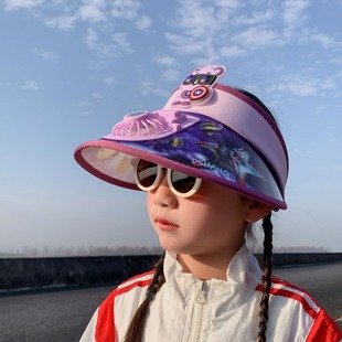 夏季 儿童帽子空顶凉帽遮阳防晒帽带风扇3D款 太阳帽 男童女宝宝薄款