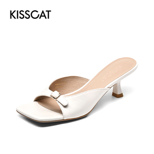 KISSCAT 女KA21311 羊皮休闲方头小猫跟露趾凉拖鞋 接吻猫夏季