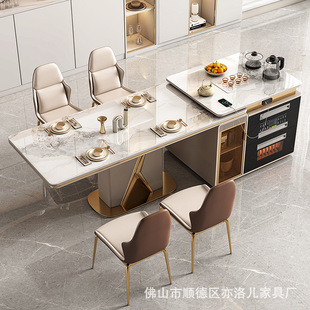 岛台餐桌一体家用餐厅现代简约轻奢多功能带电磁炉岩板餐桌椅组合