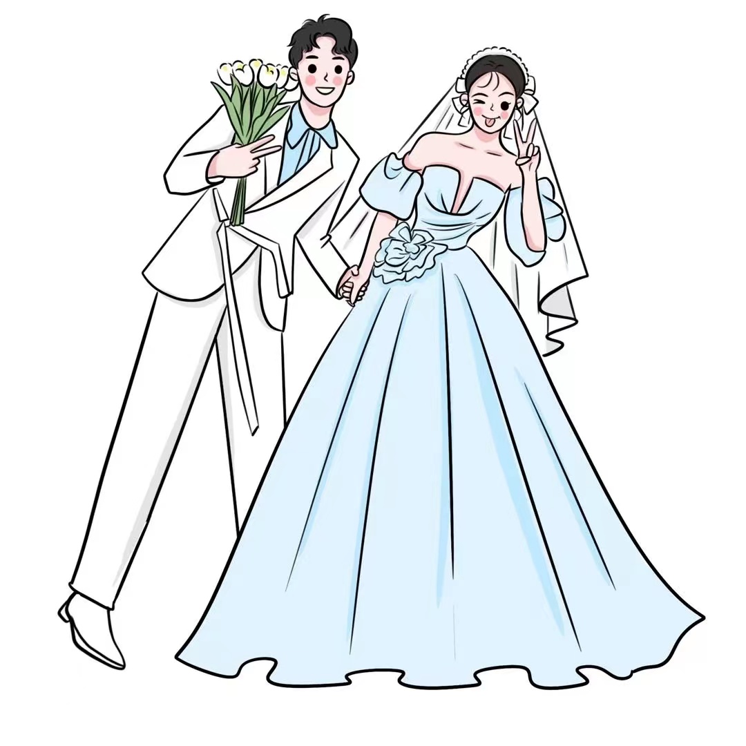 情侣婚礼婚纱照定制卡通人物人形立牌迎宾牌动漫礼物 手绘头像Q版