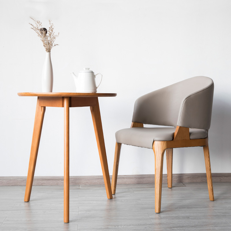白蜡木餐椅简约现代网红椅子单人咖啡厅靠背实木洽谈椅