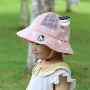防晒太阳帽男儿童遮阳渔夫帽公主女婴儿网眼凉帽 薄款 宝宝帽子夏季