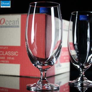 OCEAN进口高脚玻璃杯啤酒杯玻璃奶昔杯玻璃饮料杯矮脚红酒杯6支装