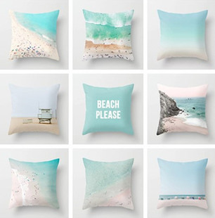 时尚 夏日海洋沙滩休闲居家抱枕套 舒适超柔短毛绒靠枕套