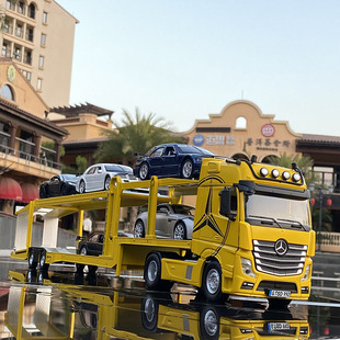奔驰汽车运输车玩具合金货车双层平板拖车男孩卡车半挂车模型 正版