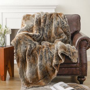 北欧仿皮草毯毛皮毯子皮沙发搭毯床尾毯搭毯轻奢加厚毛毯盖毯棕色
