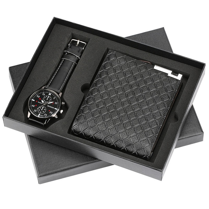 Quartz Leather for Wallet Watch men Gift Wrist Boyfriend Set