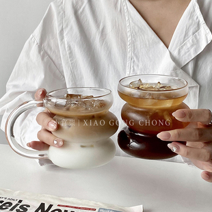 可爱毛毛虫玻璃杯耐热高硼硅水杯咖啡杯果汁杯牛奶杯子 ins风韩式