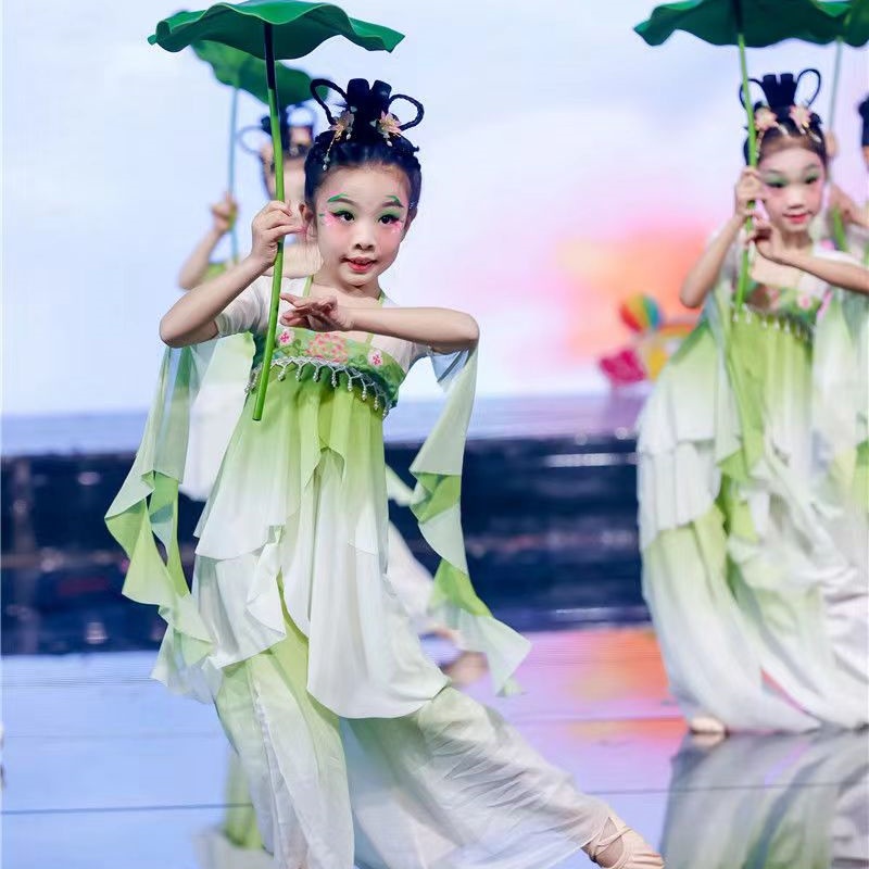 江南可采莲演出服六一儿童古典舞荷花舞蹈服飘逸中国古风汉服女童