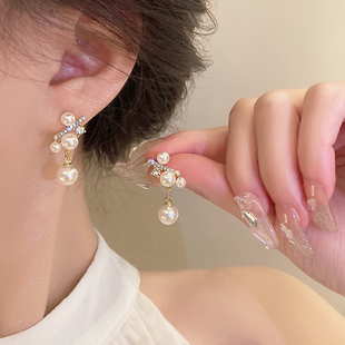拼接珍珠耳环小众设计感高级感通勤耳钉女轻奢耳饰 925银针法式