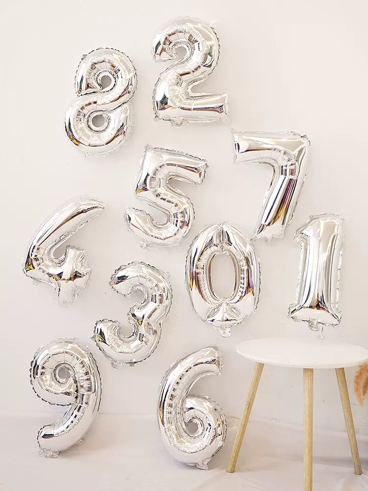 扮求婚婚礼婚房 饰装 32寸银数字大号铝膜气球儿童周岁生日派对装