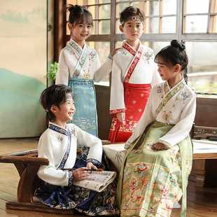 马面裙套装 中国风日常款 明制新中式 女童斜领短袖 儿童国学服装