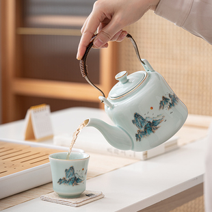 青瓷泡茶壶单壶大茶壶单个陶瓷提梁壶茶具单壶简约办公室家用水壶