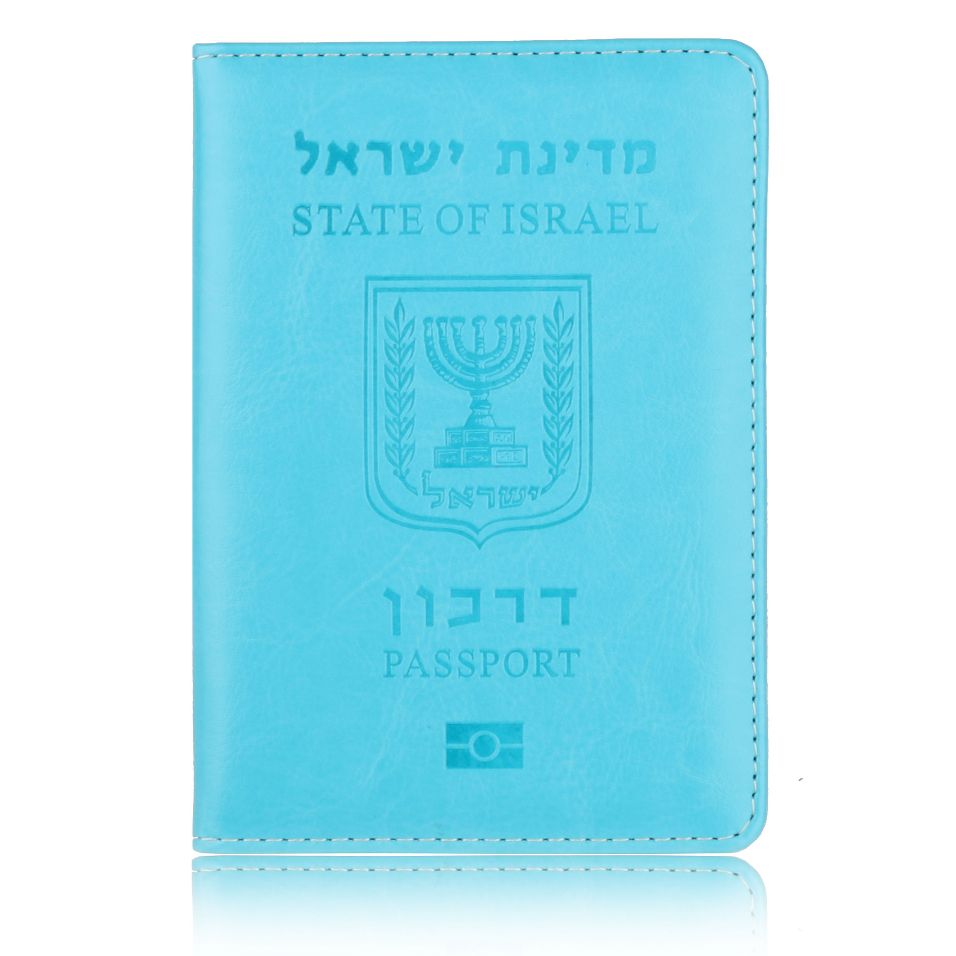 浅蓝色合成革PU防水多功能证件卡位护照套可定做logo 新款