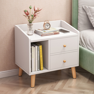 床头柜简易家用简约现代卧室小型储物柜床边置物架实木腿收纳柜子