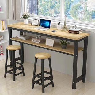 定制吧台桌简易靠墙窄桌子家用长条桌奶茶店桌椅组合高脚吧台双层