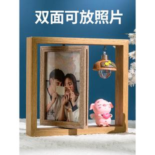 创意摆台洗照片做成相框木质双面定制摆件情侣七夕礼物寸相册六寸
